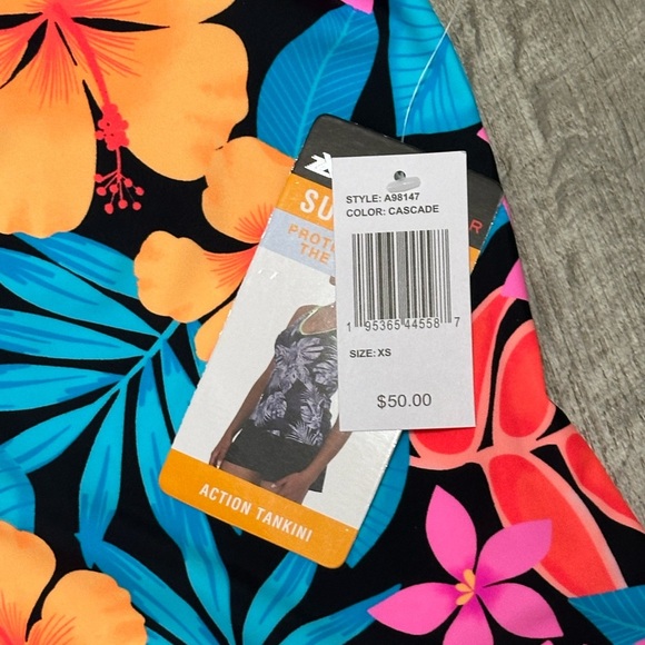 Women’s Zeroxposur XS Tankini Padded UPF Swim Swimwear Tank Top Teal Orange NWT - Picture 8 of 9
